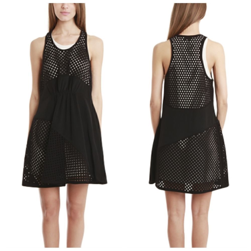 3.1 Phillip Lim Laser Cut Polka Dot Gathered Front Dress Size 2 Black